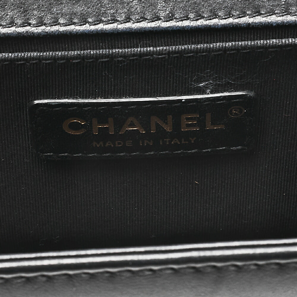 CHANEL Tweed X Lambskin Boy Chanel Braided Chain Shoulder Black Gold-Tone Hardware, Pre-Owned