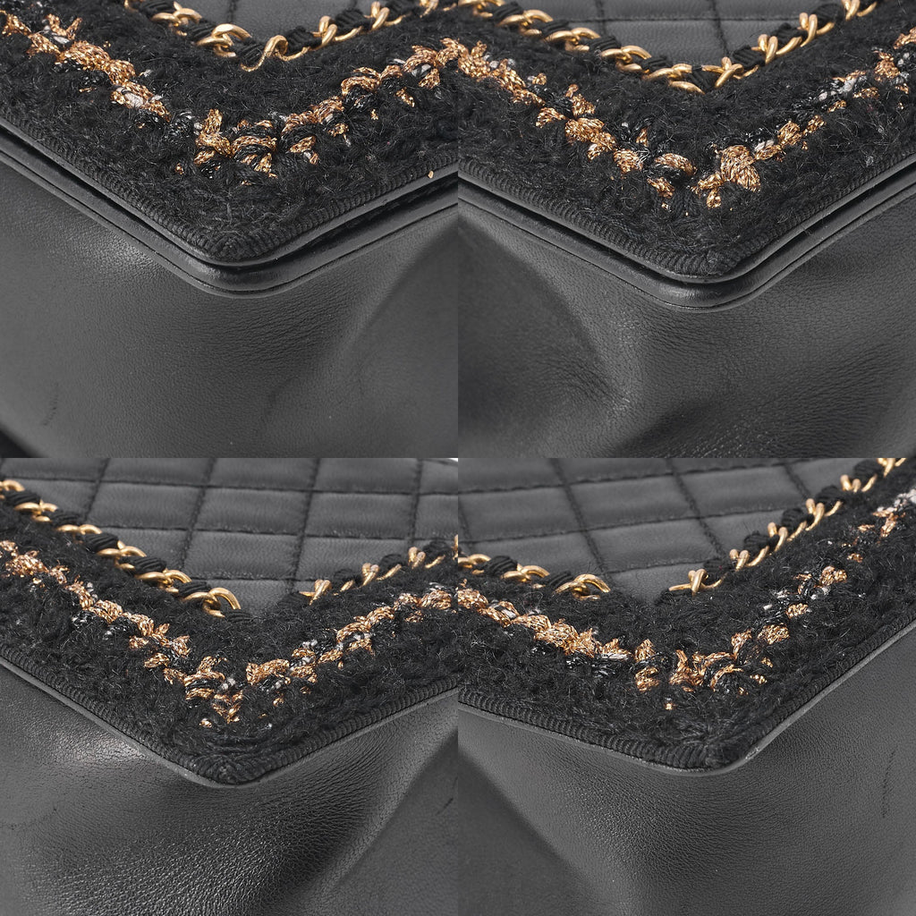 CHANEL Tweed X Lambskin Boy Chanel Braided Chain Shoulder Black Gold-Tone Hardware, Pre-Owned