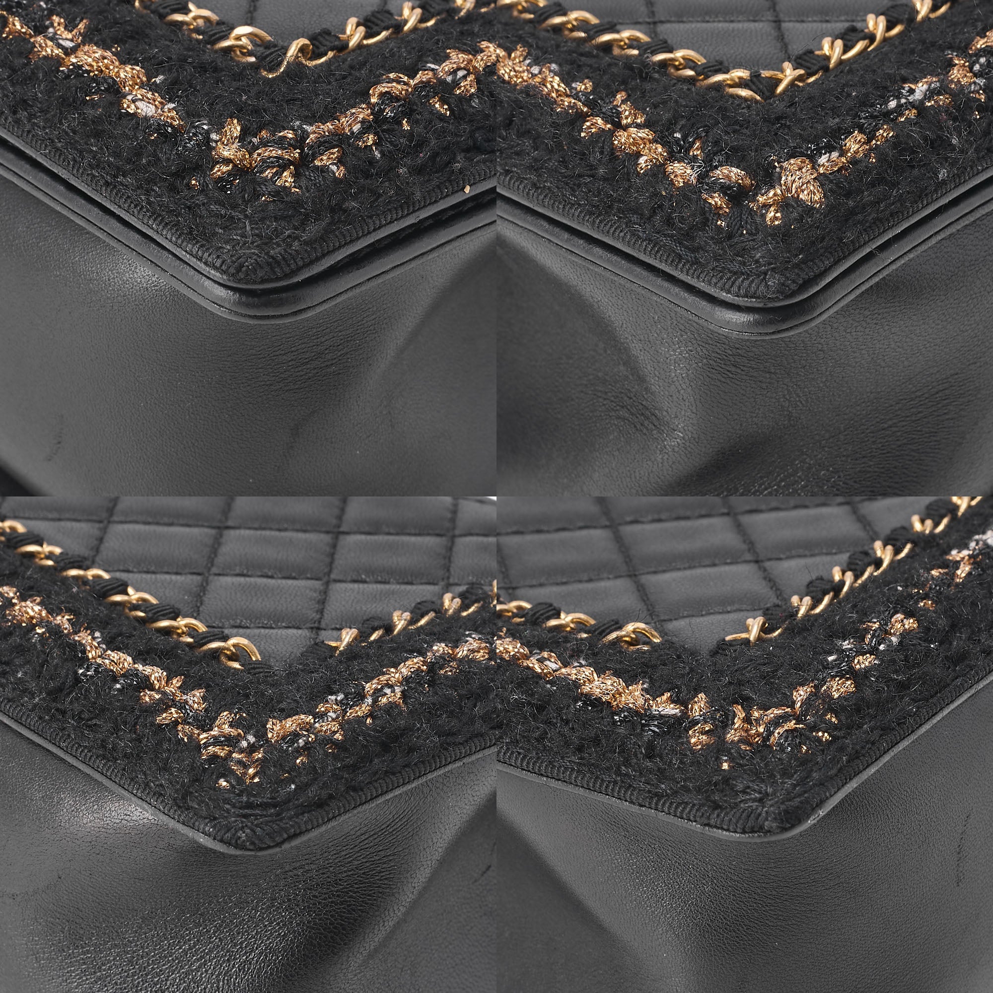 CHANEL Tweed X Lambskin Boy Chanel Braided Chain Shoulder Black Gold-Tone Hardware, Pre-Owned