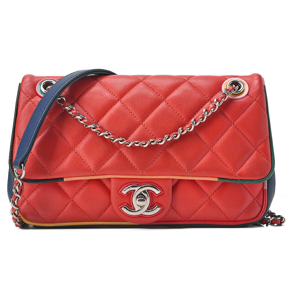 CHANEL Shoulder Bag Matelasse Single Flap Turnlock Lambskin Bicolor Silver-Tone Hardware, Pre-Owned