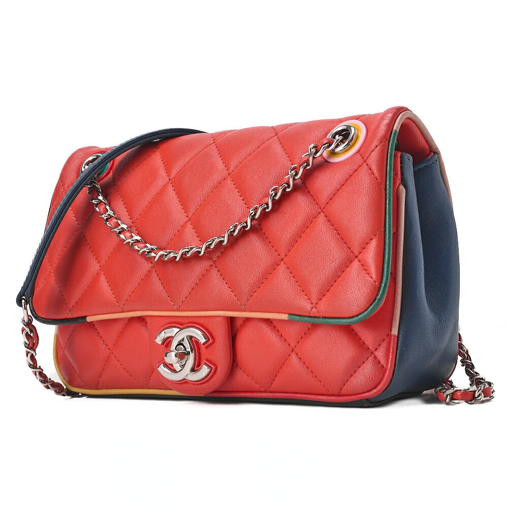 CHANEL Shoulder Bag Matelasse Single Flap Turnlock Lambskin Bicolor Silver-Tone Hardware, Pre-Owned