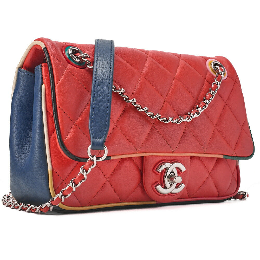 CHANEL Shoulder Bag Matelasse Single Flap Turnlock Lambskin Bicolor Silver-Tone Hardware, Pre-Owned