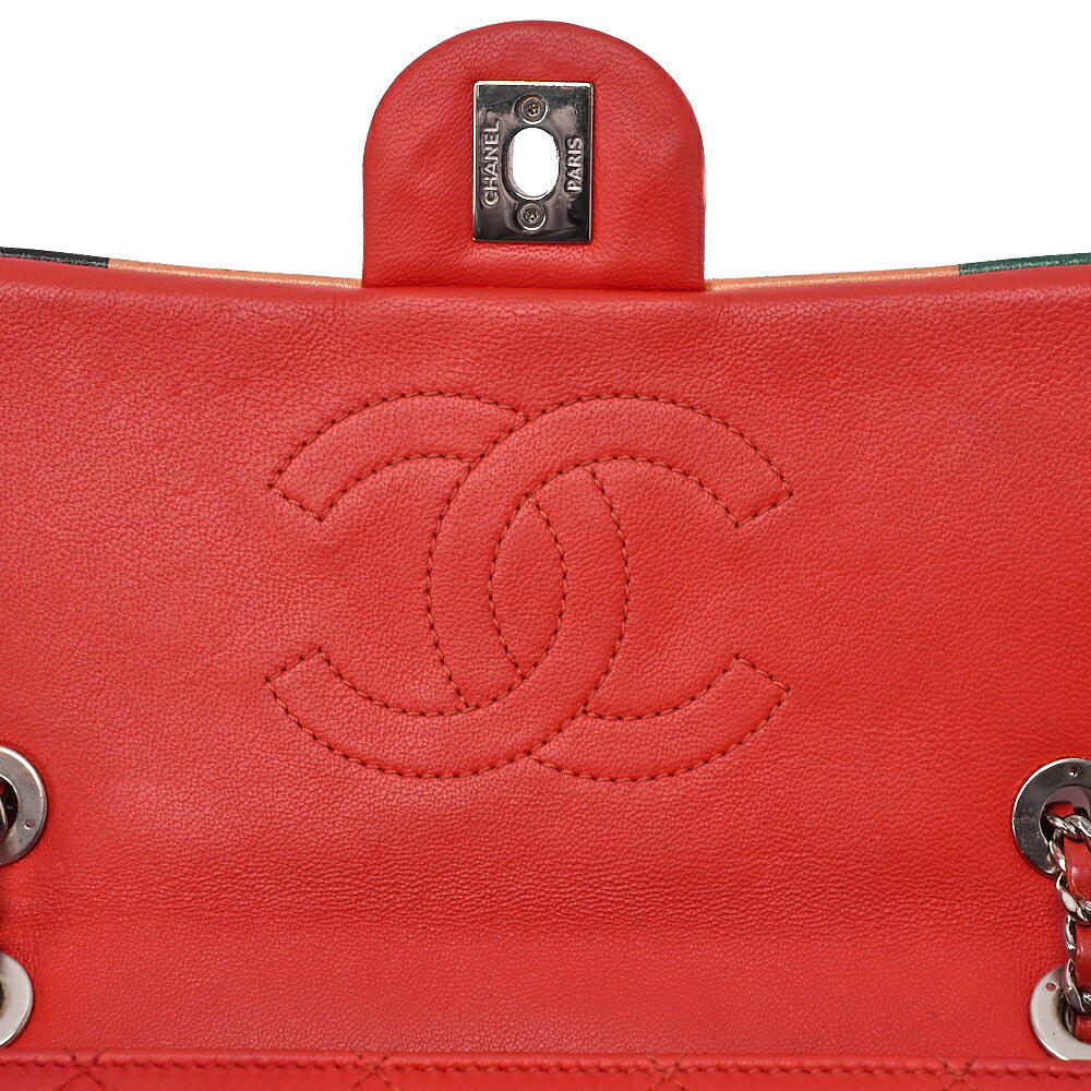 CHANEL Shoulder Bag Matelasse Single Flap Turnlock Lambskin Bicolor Silver-Tone Hardware, Pre-Owned
