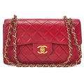 CHANEL Chain Shoulder Bag Matelasse 23cm Double Flap Lambskin Red Gold-Tone Hardware, Pre-Owned