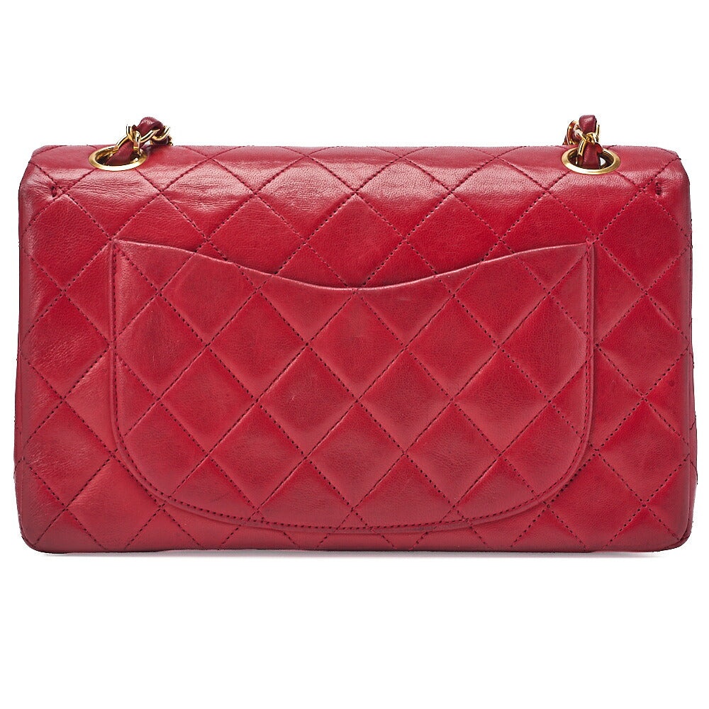 CHANEL Chain Shoulder Bag Matelasse 23cm Double Flap Lambskin Red Gold-Tone Hardware, Pre-Owned
