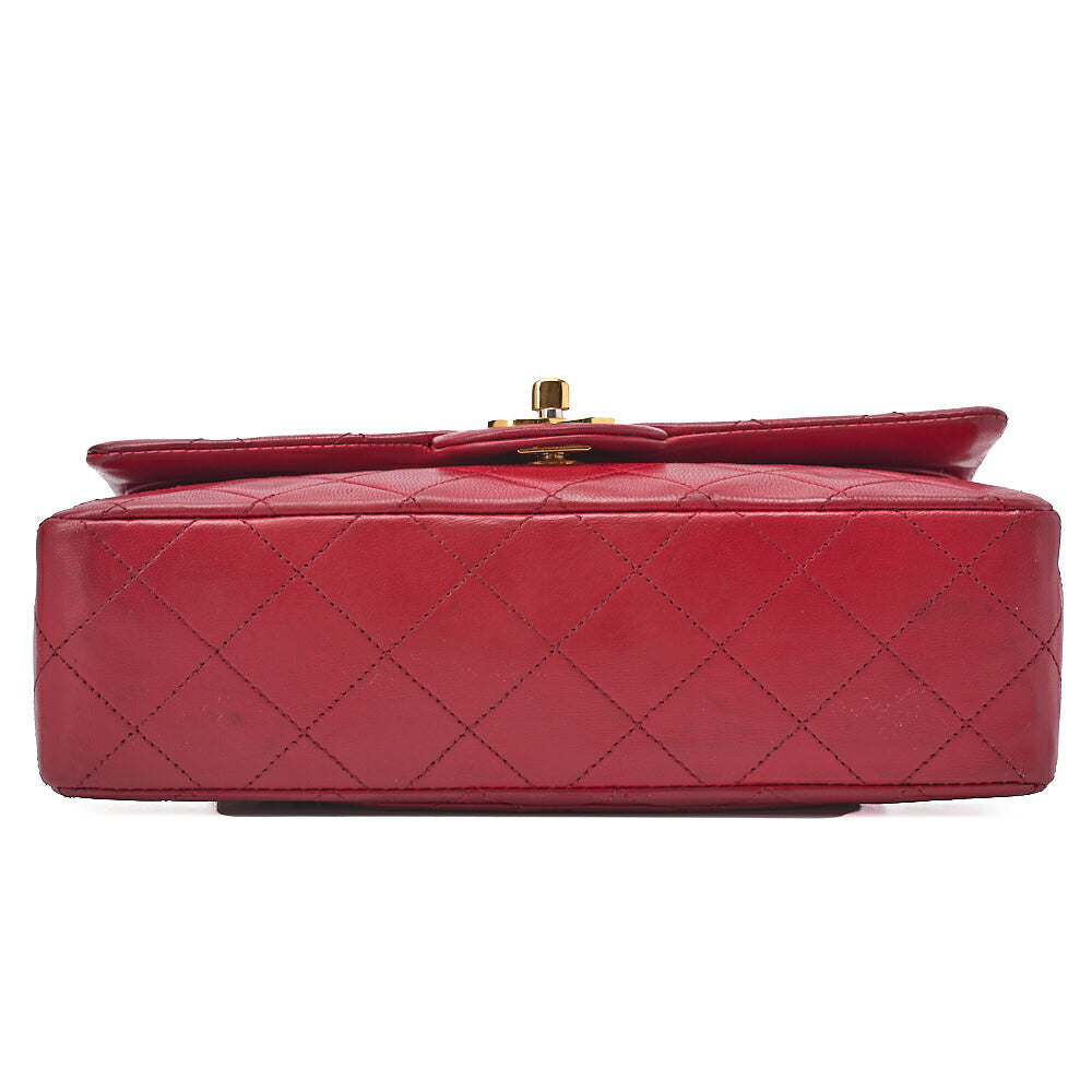 CHANEL Chain Shoulder Bag Matelasse 23cm Double Flap Lambskin Red Gold-Tone Hardware, Pre-Owned