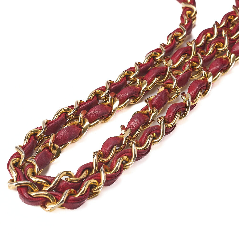 CHANEL Chain Shoulder Bag Matelasse 23cm Double Flap Lambskin Red Gold-Tone Hardware, Pre-Owned
