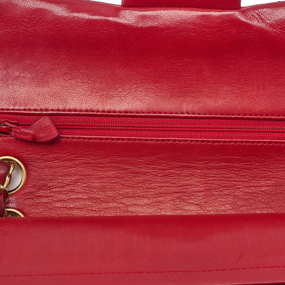 CHANEL Chain Shoulder Bag Matelasse 23cm Double Flap Lambskin Red Gold-Tone Hardware, Pre-Owned