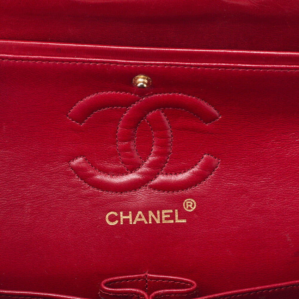 CHANEL Chain Shoulder Bag Matelasse 23cm Double Flap Lambskin Red Gold-Tone Hardware, Pre-Owned