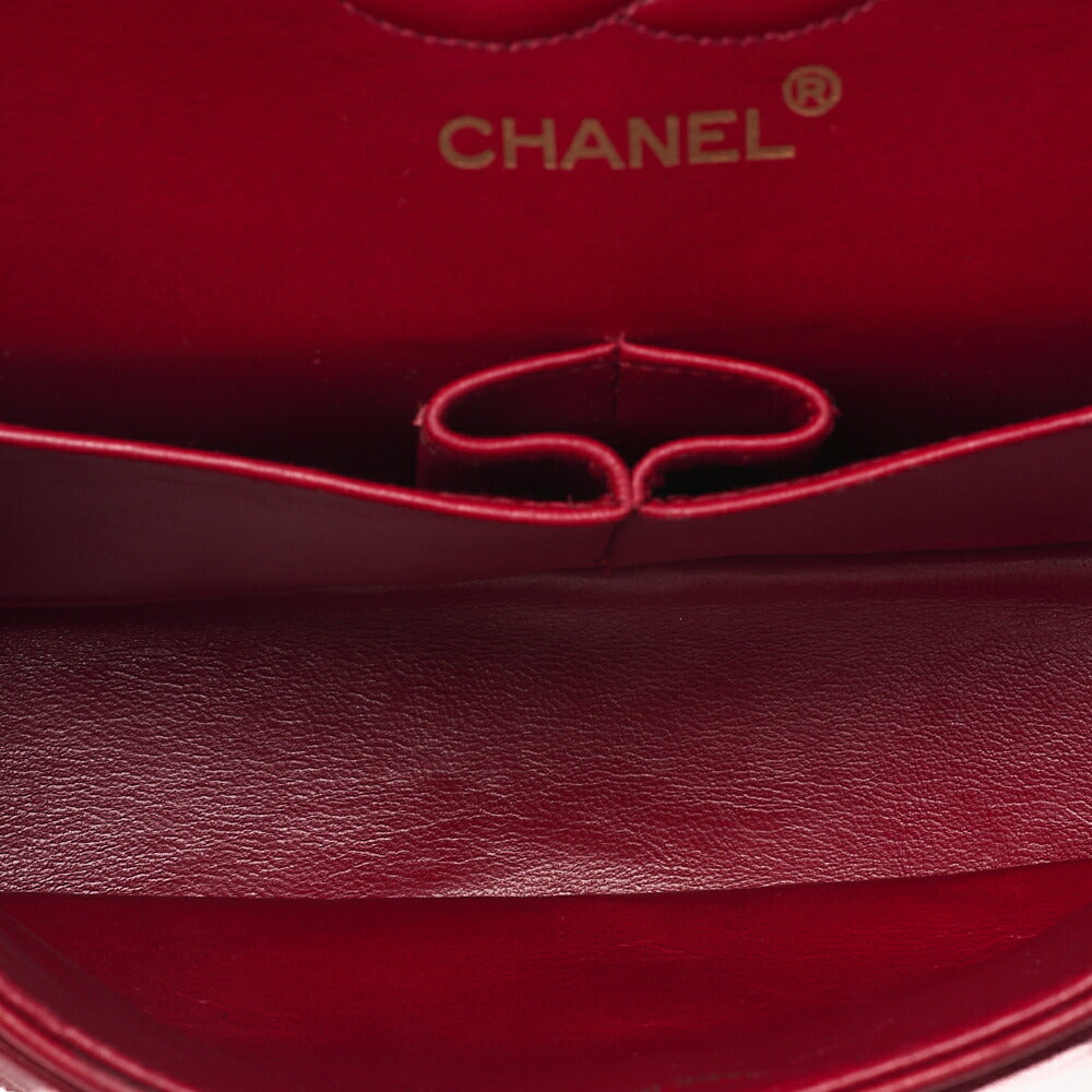 CHANEL Chain Shoulder Bag Matelasse 23cm Double Flap Lambskin Red Gold-Tone Hardware, Pre-Owned
