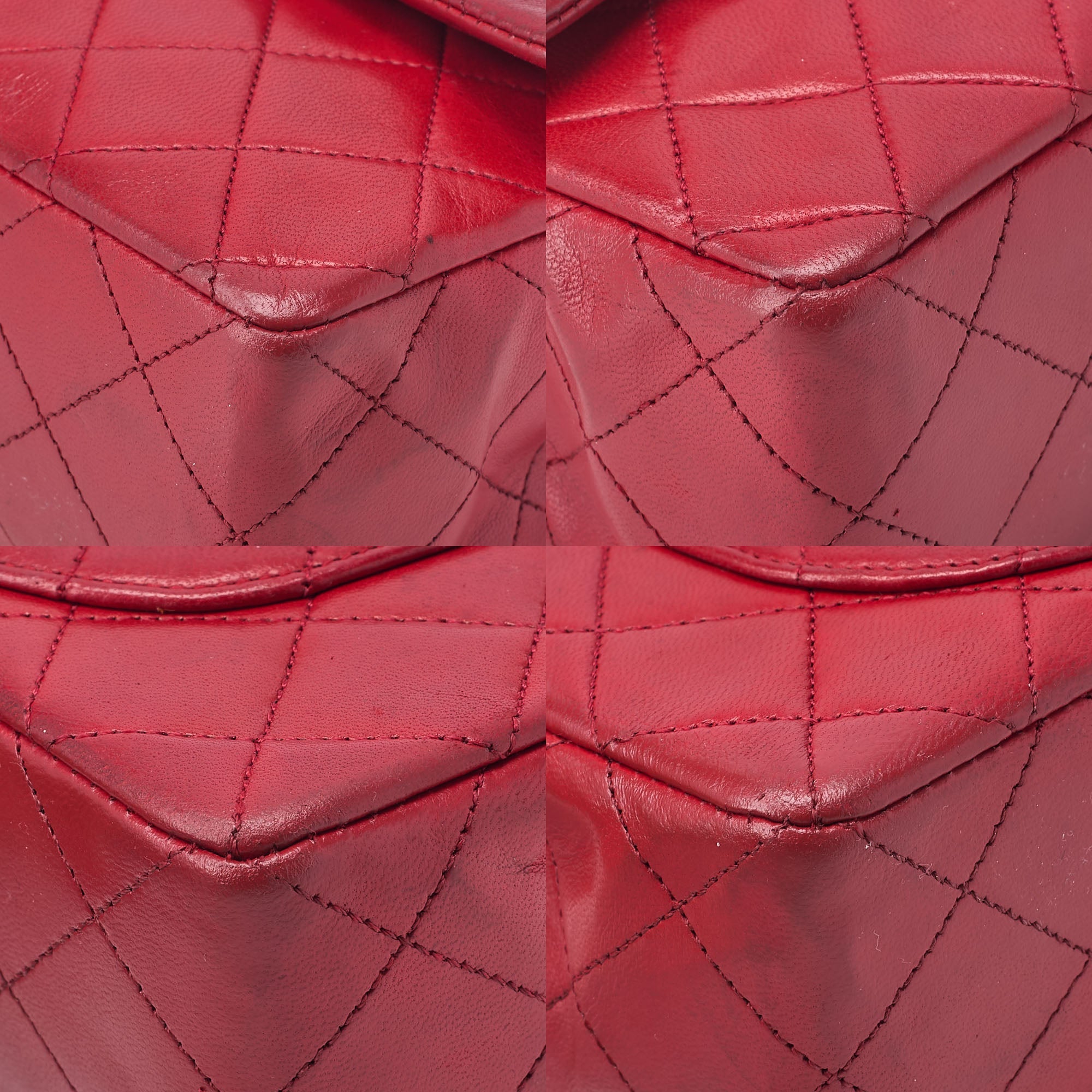 CHANEL Chain Shoulder Bag Matelasse 23cm Double Flap Lambskin Red Gold-Tone Hardware, Pre-Owned