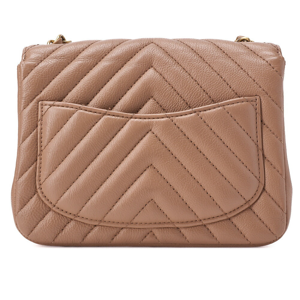 CHANEL Chain Shoulder Bag Mini V Stitch 17cm Calfskin Beige Gold-Tone Hardware, Pre-Owned