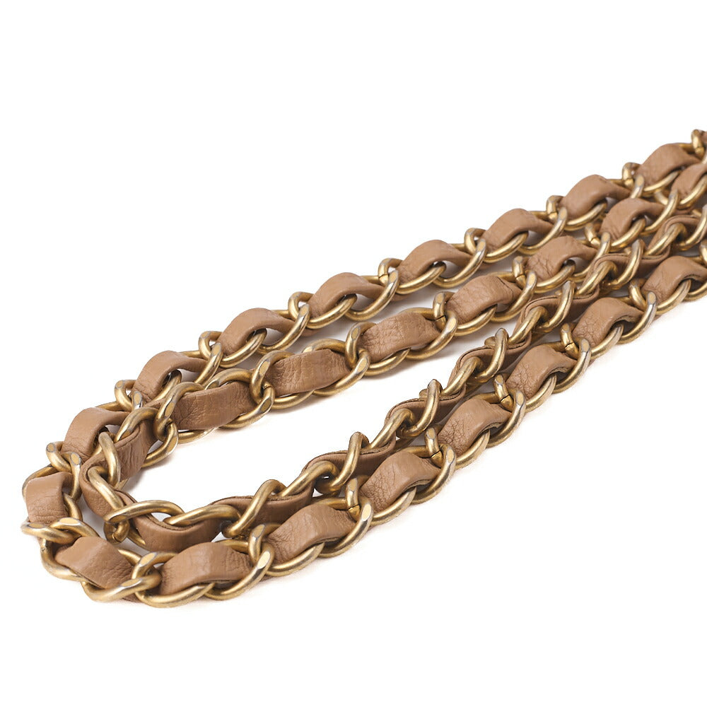 CHANEL Chain Shoulder Bag Mini V Stitch 17cm Calfskin Beige Gold-Tone Hardware, Pre-Owned