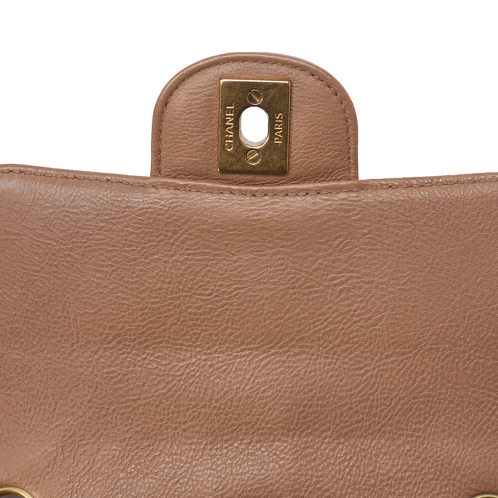 CHANEL Chain Shoulder Bag Mini V Stitch 17cm Calfskin Beige Gold-Tone Hardware, Pre-Owned