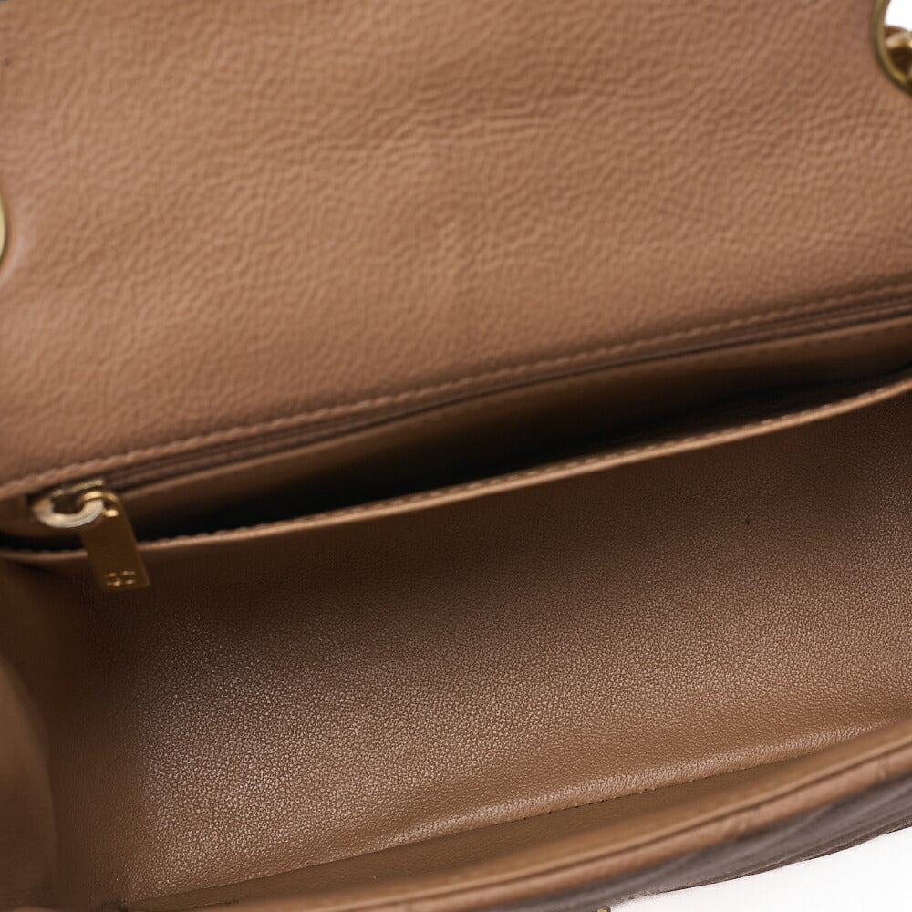 CHANEL Chain Shoulder Bag Mini V Stitch 17cm Calfskin Beige Gold-Tone Hardware, Pre-Owned