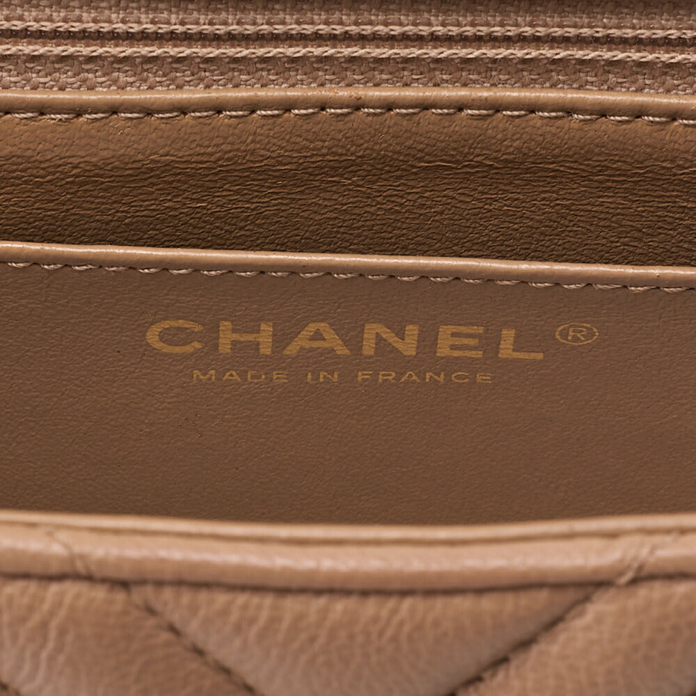 CHANEL Chain Shoulder Bag Mini V Stitch 17cm Calfskin Beige Gold-Tone Hardware, Pre-Owned
