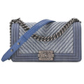 CHANEL Boy Chanel V-Stitch Chain Shoulder Denim Blue Silver-Tone Hardware, Pre-Owned