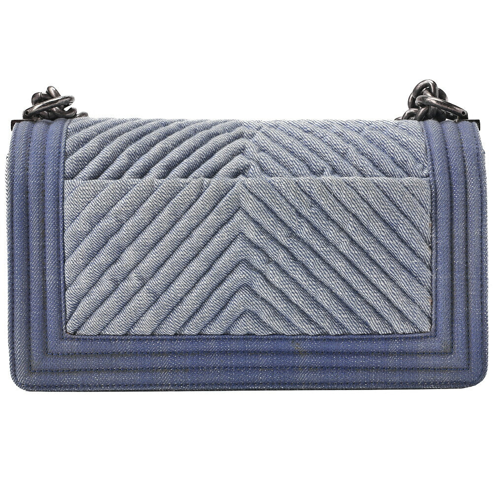 CHANEL Boy Chanel V-Stitch Chain Shoulder Denim Blue Silver-Tone Hardware, Pre-Owned
