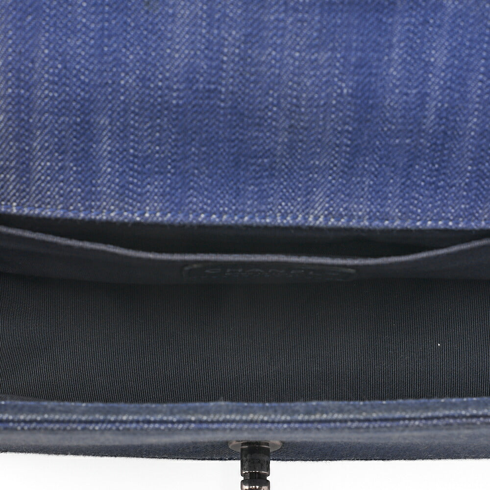 CHANEL Boy Chanel V-Stitch Chain Shoulder Denim Blue Silver-Tone Hardware, Pre-Owned