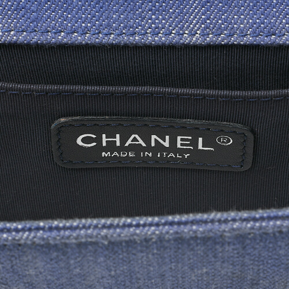 CHANEL Boy Chanel V-Stitch Chain Shoulder Denim Blue Silver-Tone Hardware, Pre-Owned