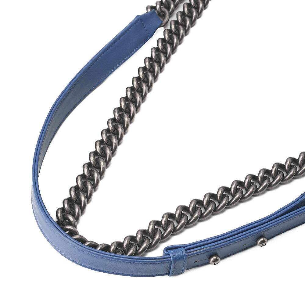 CHANEL Boy Chanel V-Stitch Chain Shoulder Denim Blue Silver-Tone Hardware, Pre-Owned