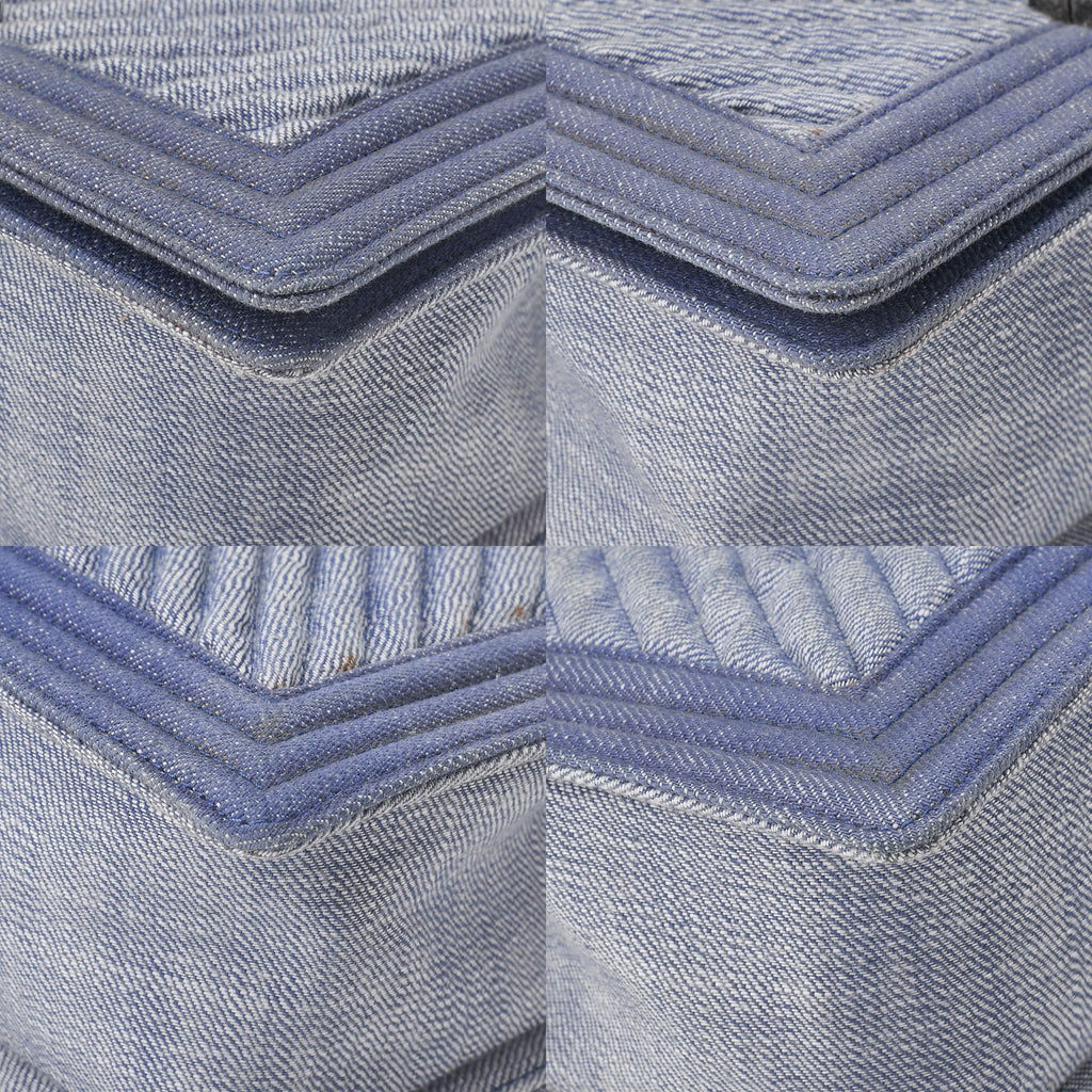 CHANEL Boy Chanel V-Stitch Chain Shoulder Denim Blue Silver-Tone Hardware, Pre-Owned
