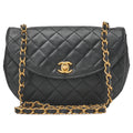 CHANEL Matelasse Round Flap Half Moon Chain Shoulder Bag Lambskin Black Gold-Tone Hardware, Pre-Owned