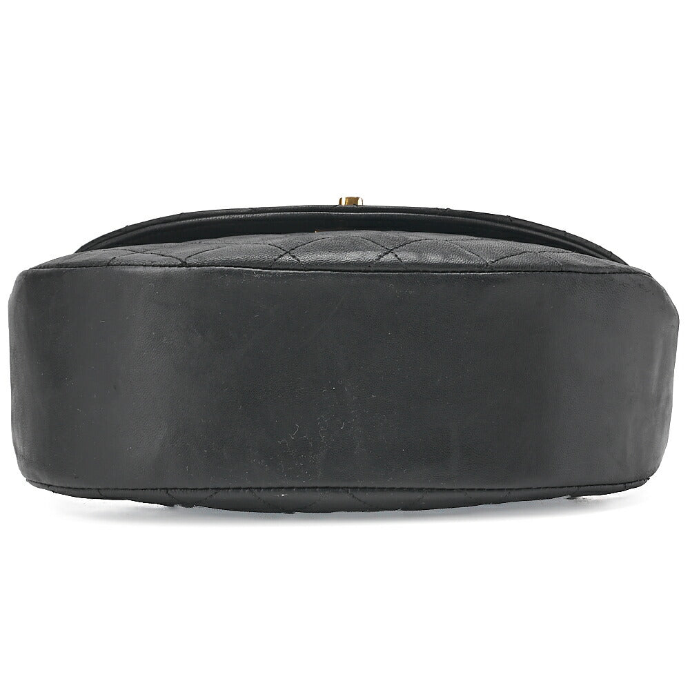 CHANEL Matelasse Round Flap Half Moon Chain Shoulder Bag Lambskin Black Gold-Tone Hardware, Pre-Owned