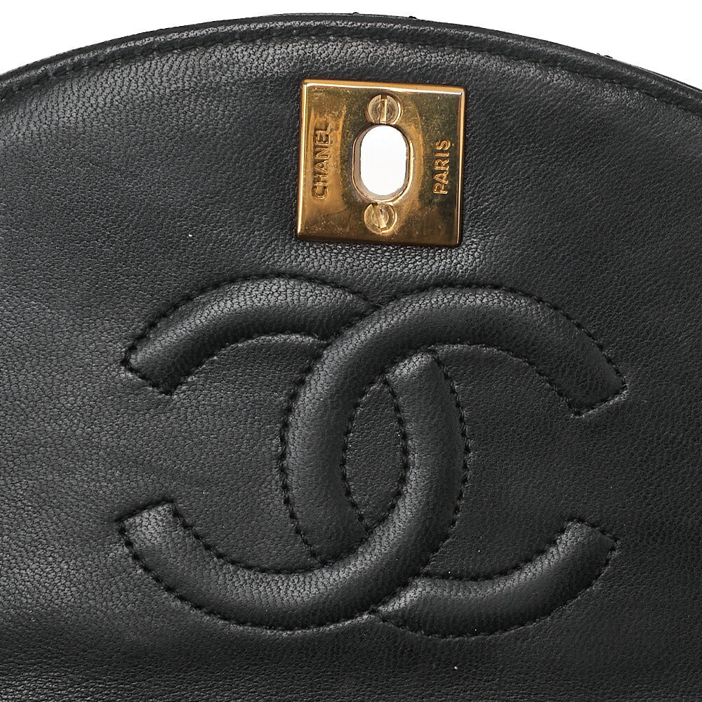 CHANEL Matelasse Round Flap Half Moon Chain Shoulder Bag Lambskin Black Gold-Tone Hardware, Pre-Owned