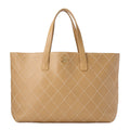 CHANEL Coco Mark Wild Stitch Tote Bag Calf Leather Beige Gold-Tone Hardware, Pre-Owned