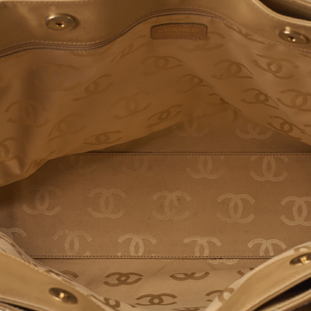 CHANEL Coco Mark Wild Stitch Tote Bag Calf Leather Beige Gold-Tone Hardware, Pre-Owned