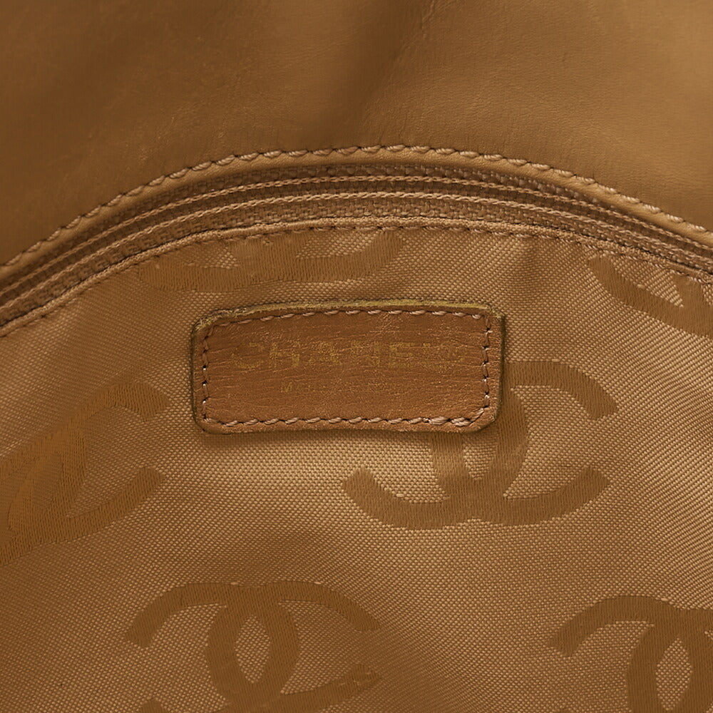 CHANEL Coco Mark Wild Stitch Tote Bag Calf Leather Beige Gold-Tone Hardware, Pre-Owned