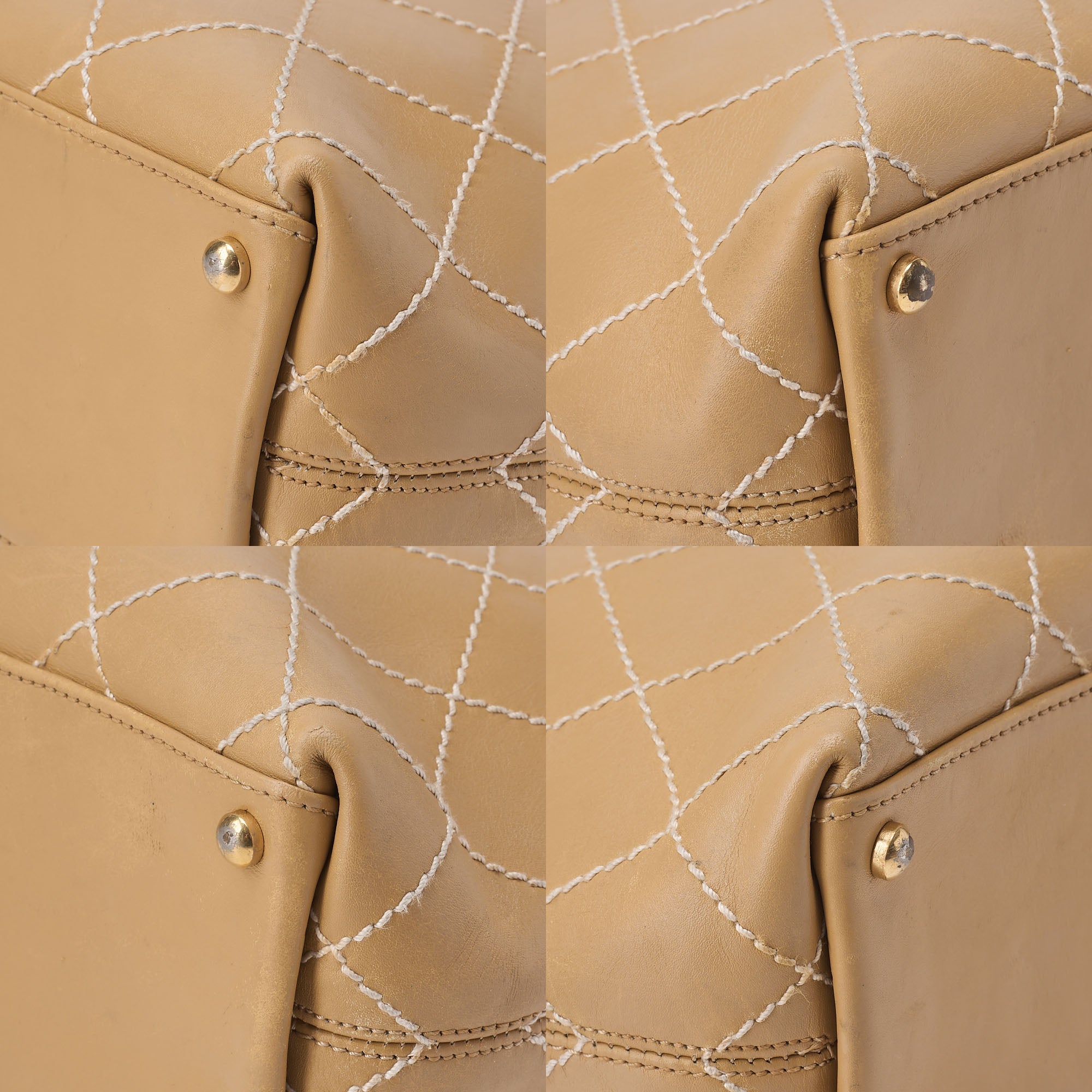 CHANEL Coco Mark Wild Stitch Tote Bag Calf Leather Beige Gold-Tone Hardware, Pre-Owned