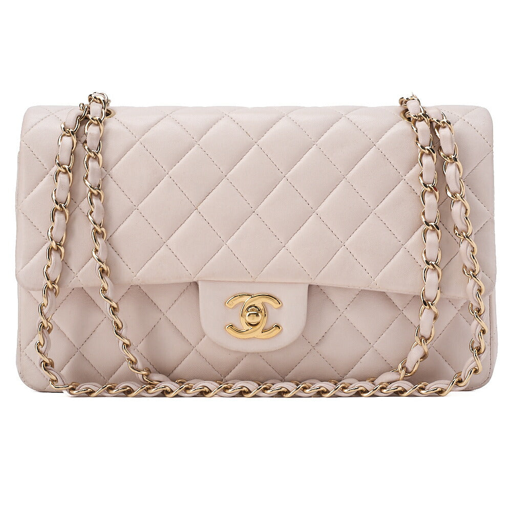 CHANEL Lambskin Matelasse 25cm Double Flap Chain Shoulder Pink Gold-Tone Hardware, Pre-Owned