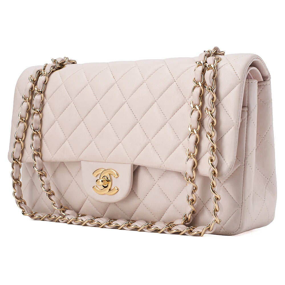 CHANEL Lambskin Matelasse 25cm Double Flap Chain Shoulder Pink Gold-Tone Hardware, Pre-Owned