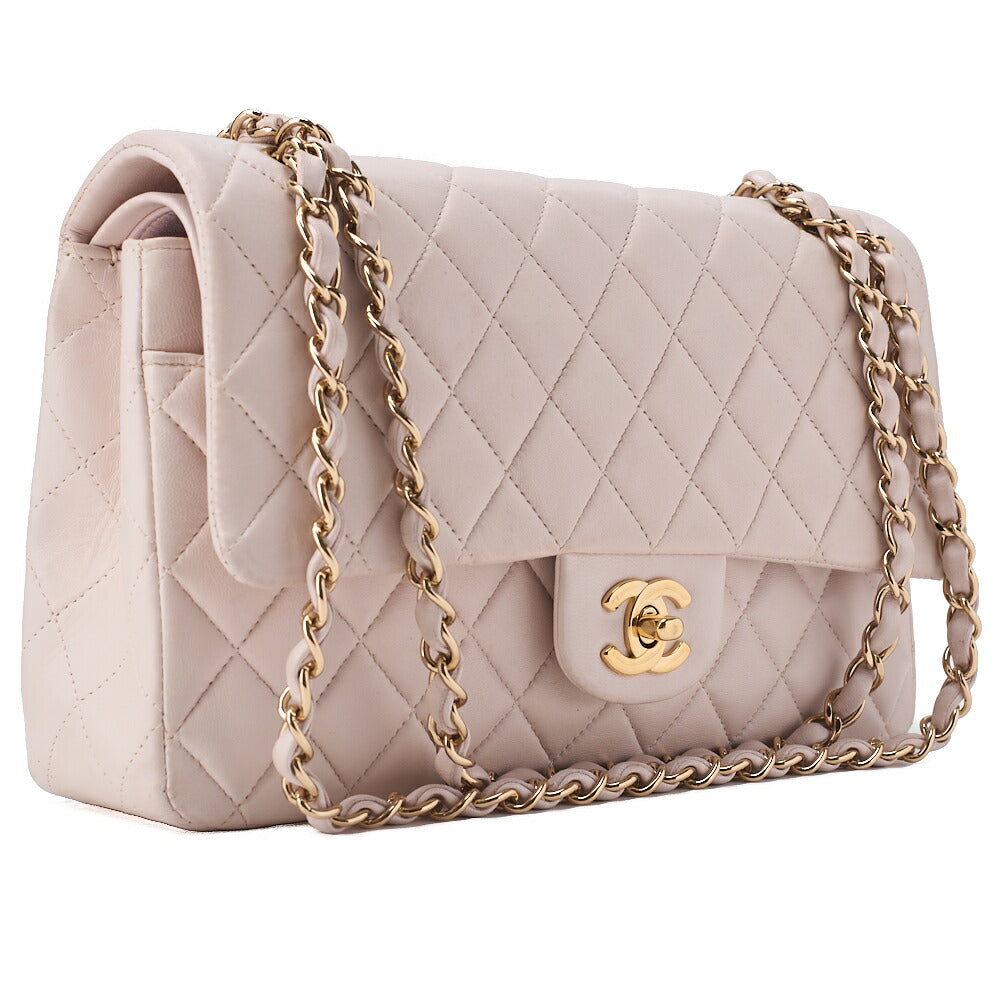 CHANEL Lambskin Matelasse 25cm Double Flap Chain Shoulder Pink Gold-Tone Hardware, Pre-Owned