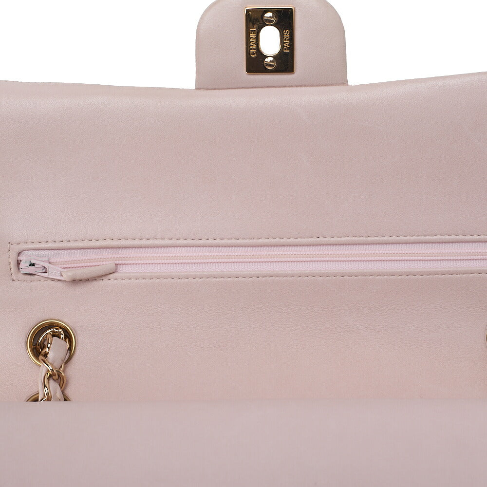 CHANEL Lambskin Matelasse 25cm Double Flap Chain Shoulder Pink Gold-Tone Hardware, Pre-Owned