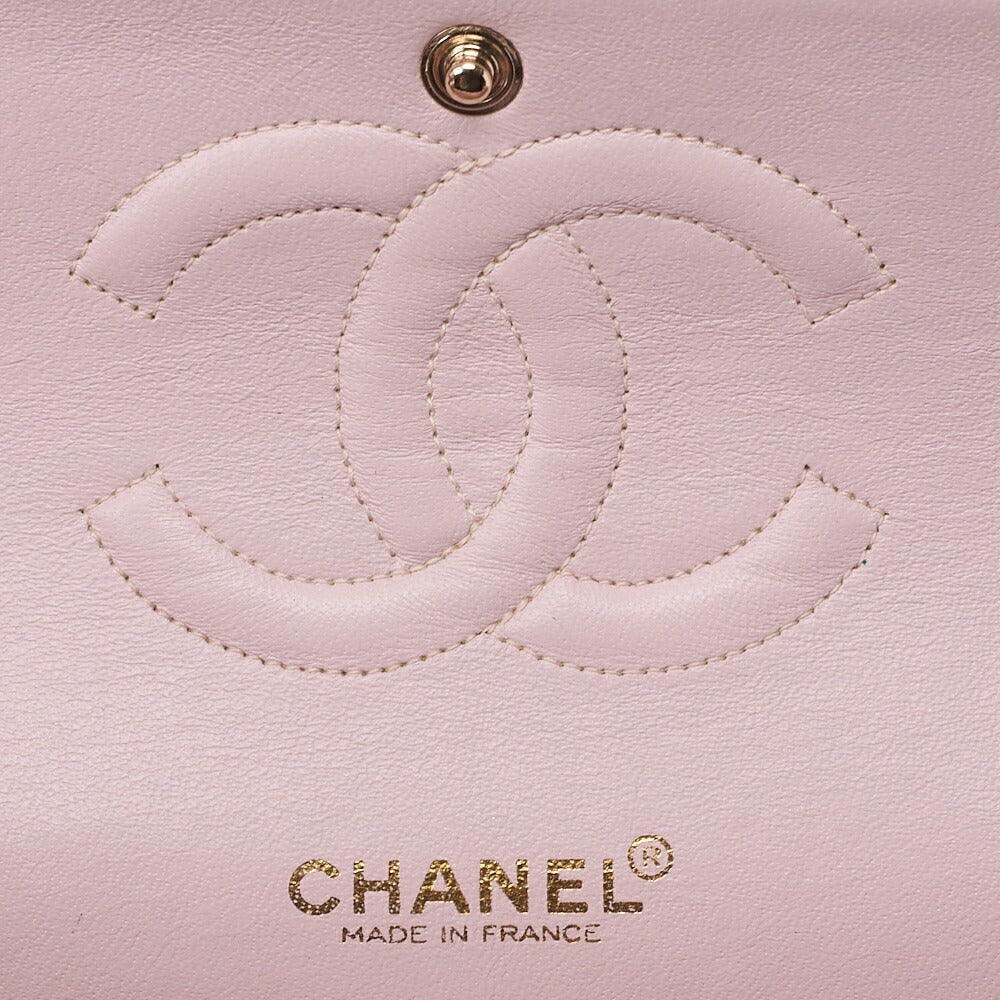 CHANEL Lambskin Matelasse 25cm Double Flap Chain Shoulder Pink Gold-Tone Hardware, Pre-Owned