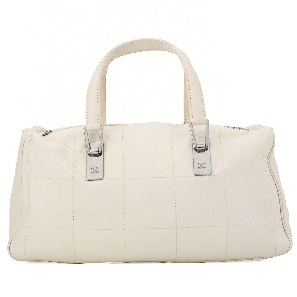 CHANEL Handbag Chocolate Bar Coco Mark Caviar Skin White Silver-Tone Hardware, Pre-Owned