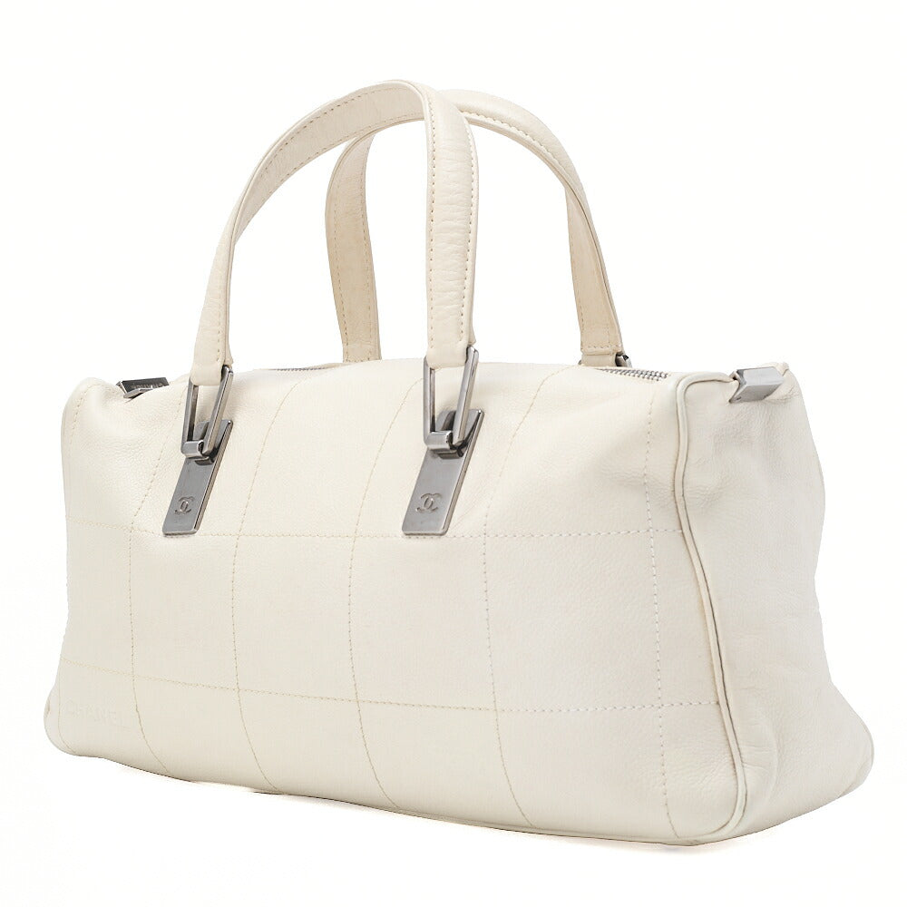 CHANEL Handbag Chocolate Bar Coco Mark Caviar Skin White Silver-Tone Hardware, Pre-Owned