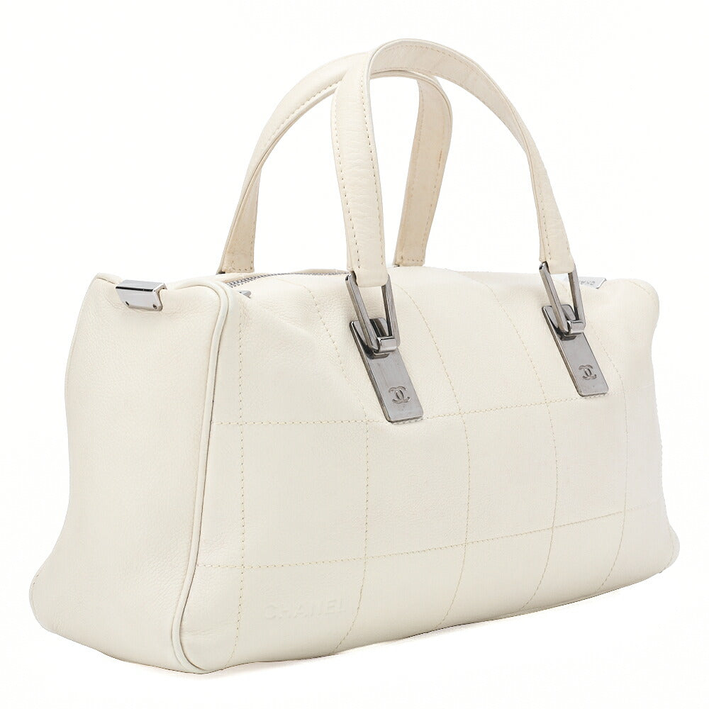 CHANEL Handbag Chocolate Bar Coco Mark Caviar Skin White Silver-Tone Hardware, Pre-Owned