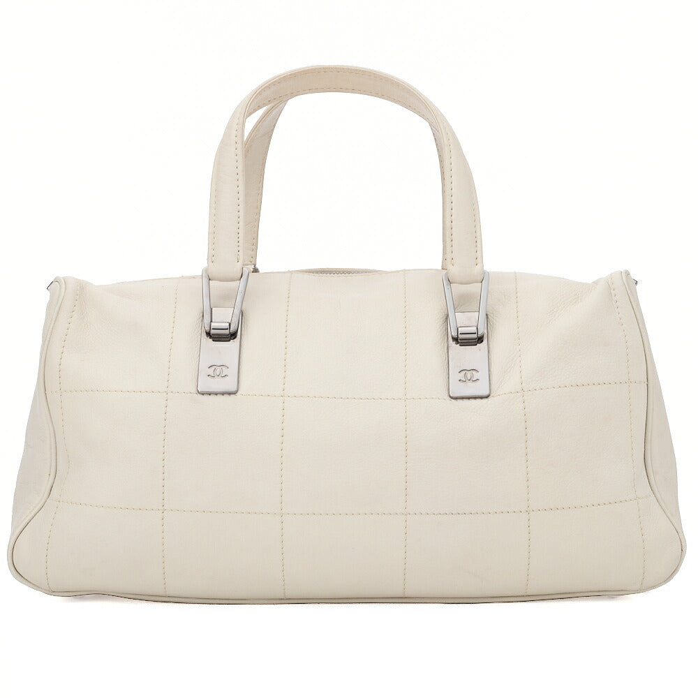 CHANEL Handbag Chocolate Bar Coco Mark Caviar Skin White Silver-Tone Hardware, Pre-Owned