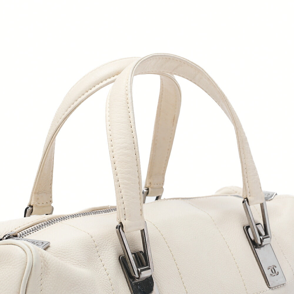 CHANEL Handbag Chocolate Bar Coco Mark Caviar Skin White Silver-Tone Hardware, Pre-Owned