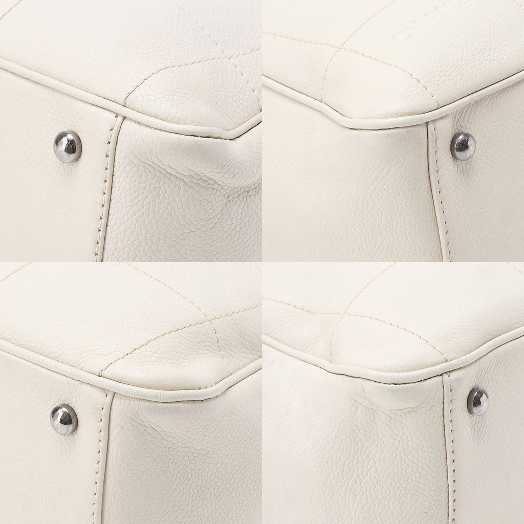 CHANEL Handbag Chocolate Bar Coco Mark Caviar Skin White Silver-Tone Hardware, Pre-Owned