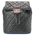 CHANEL Lambskin MatelasseTurnlock Chain Backpack Black X Multicolor Silver-Tone Hardware, Pre-Owned