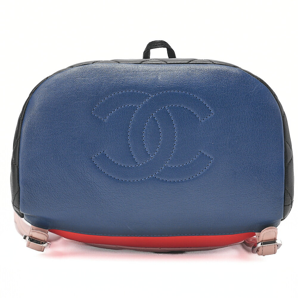 CHANEL Lambskin MatelasseTurnlock Chain Backpack Black X Multicolor Silver-Tone Hardware, Pre-Owned