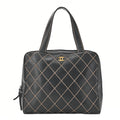 CHANEL Coco Mark Wild Stitch Handbag Calf Leather Black Gold-Tone Hardware, Pre-Owned