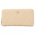 CHANEL Matelasse Round Long Wallet Caviar Skin Beige Silver-Tone Hardware, Pre-Owned