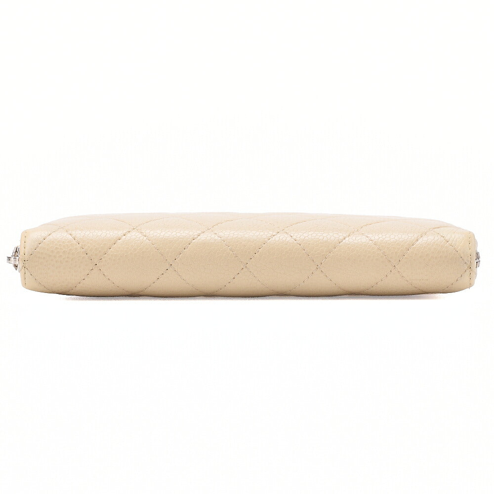 CHANEL Matelasse Round Long Wallet Caviar Skin Beige Silver-Tone Hardware, Pre-Owned