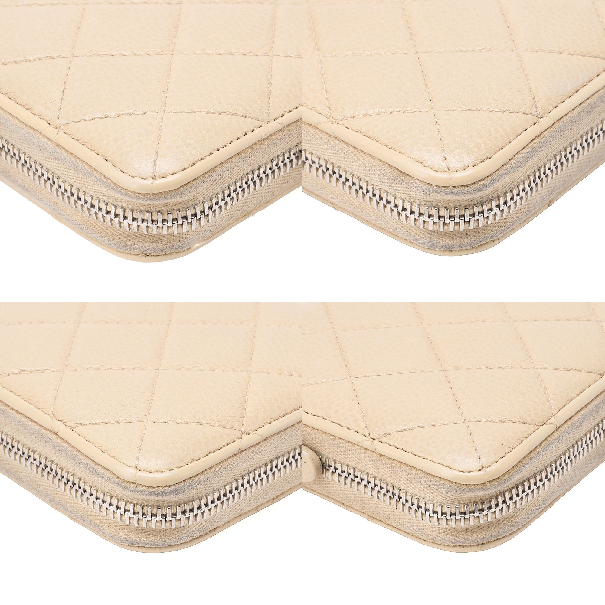 CHANEL Matelasse Round Long Wallet Caviar Skin Beige Silver-Tone Hardware, Pre-Owned